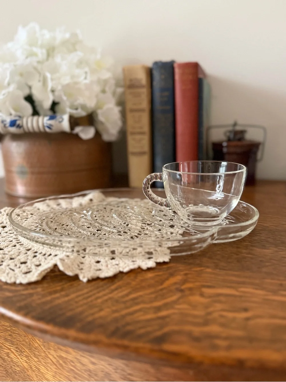 Clear Glass Cup and Saucer Set - Clear
